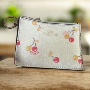 Coach Off White and Red Cherry Key & Card Holder EUC